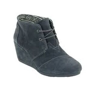 Toms Desert Wedge Grey Suede Lace-up Ankle Booties